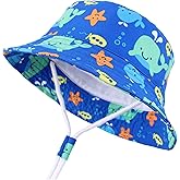 LANGZHEN Sun Protection Hat for Kids Toddler Boys Girls Wide Brim Summer Outdoor hat Cotton Baby Bucket Hat with Chin Strap