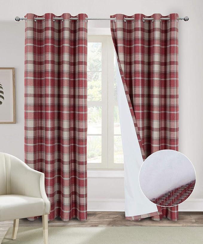 Amazon.com: Always4u Red Plaid Curtains Thermal Insulated Curtains 84