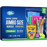 12 Large Plastic Bags With Zipper Top - 3 Gallon Bags 16" x 18", Extra Large Storage Bags for Clothes, Travel, Moving, Large