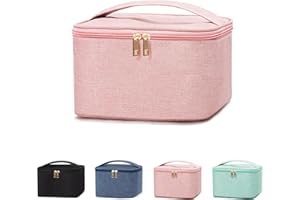 FUNSEED Travel Makeup Bag Portable Small Mini Cosmetic Organizer Storage Case with Handle for Jewelry, Lipstick, Cosmetic Box (Pink)