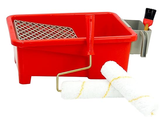 Dekor 4-teiliges Profi Maler Farb Set inklusive Farbwalze & Ersatzrolle Pinsel inklusive 11L Farbwanne & kleine Pinselwanne