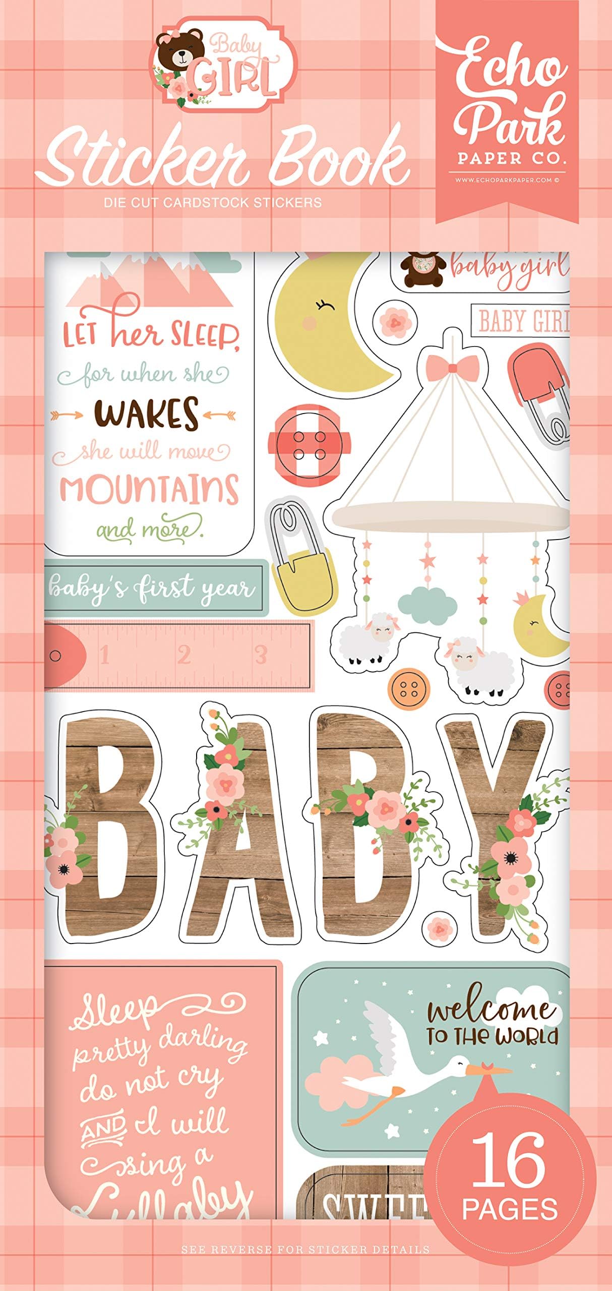 Echo Park Paper Company Baby Girl Book stickers, pink, yellow, green, blue