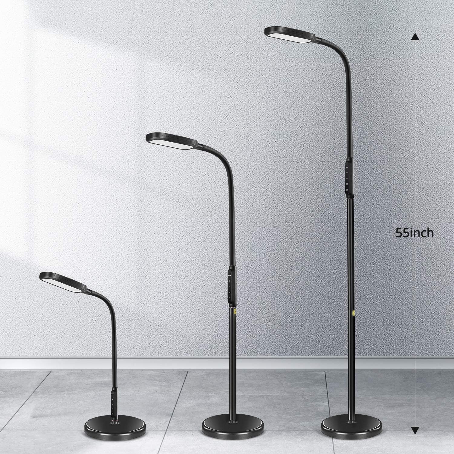 Miroco LED Floor Lamp with 5 Brightness Levels & 3 Color Temperatures, 1815 Lumens, Adjustable LED Floor Light, Dimmable Reading Standing Lamp for Sewing Living Room Bedroom Office - - 