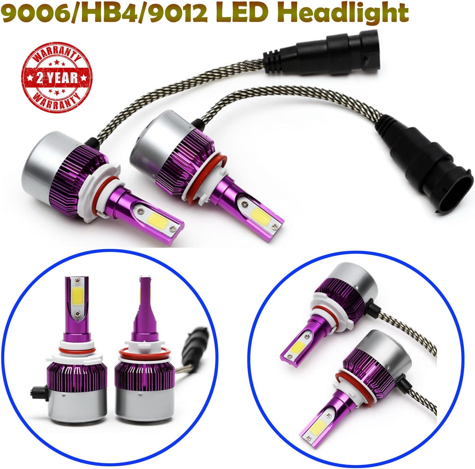 2x LED Headlight Bulbs 9006 HB4 9012 COB Beam 200W Replace Halogen Xenon Light