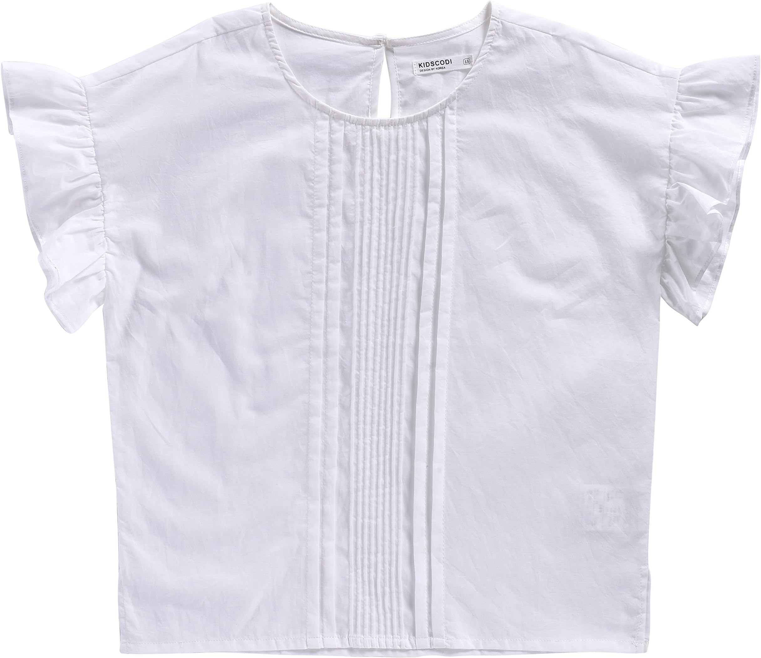ARRIBADA Girls' Cotton White Short Flouncing Sleeve Frill Top Blouse