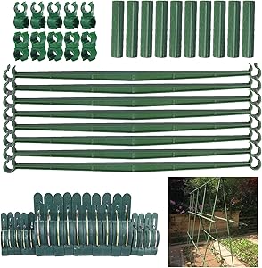 summer flower Tomato Cage Connector Accessories, 24 Stake Arms, 10 Connectors, 20 Plant Support Clips, 10 Stake Buckles for 11mm Diameter Garden Plant Stakes for Vine Cucumber Tomato Without Stakes