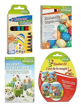 Heitmann Eierfarben 30058 - Bastelset Ostern 4 teilig, Eierfarbe mit Zauberstift, Zauber Ei, Ostereier Maler und Sticker, für