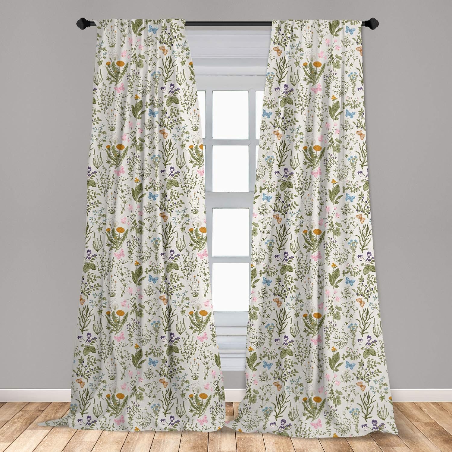 Ambesonne Floral Window Curtains, Vintage Garden Plants with Herbs Flowers Botanical Classic Design, Lightweight Decorative Panels Set of 2 with Rod Pocket, 56" x 63", Mustard Green: Home & Kitchen