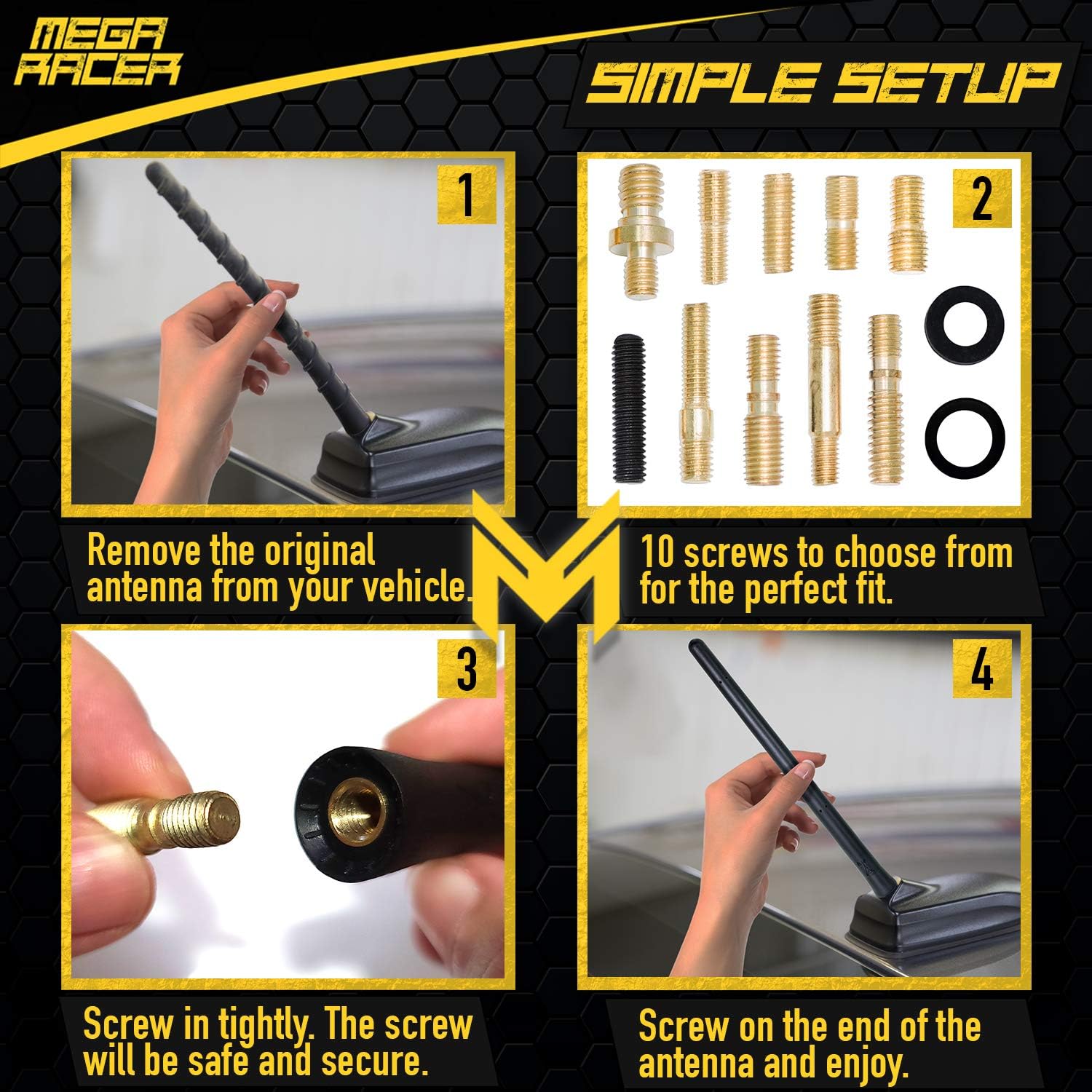 Mega Racer Bending Truck Antenna - 7.0 Inch AM/FM Compatible, Universal Fit for Trucks and Cars, Rubber Antenna with Anti-Theft Design and Car Wash Safe - Black: Automotive