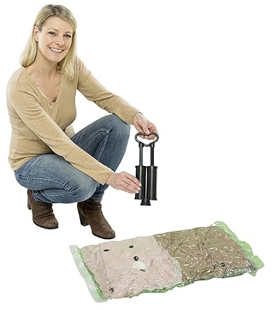 Wenko 52631100 Vakuum Beutel Reise-Set, 6er Set, platzsparende Vakuum Kleideraufbewahrung mit Pumpe, Polyethylen, 19 x 31 x 9