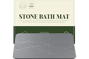 UBTKEY Stone Bath Mat for Bathroom, Diatomite Stone Bath Shower Mat, Stone Dish Drying Mat for Kitchen Counter, Non Slip Quick Drying Diatomaceous Earth Bathmat, 23" x 15", Grey (Line Style)