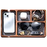 Shinpuru Wooden Valet Tray with Leather Inlay