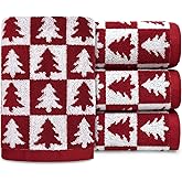 Jacquotha Christmas Hand Towels for Bathroom - 4-Piece Red Checkered & Tree Kitchen Towels, Festive Decor and Everyday Use, Cotton, 13” x 29”