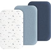 Coreeky 3 Pack Cotton Muslin Baby Bassinet Fitted Sheet for Bedside Sleeper | Stretchy &amp; Soft, Compatible with Baby Delight, Dream On Me, Rectangle Mattresses, for Boys &amp; Girls 32" x 21"
