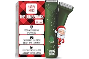 HAPPY NUTS Lumberjack 2.0 Men's Electric Body & Groin Hair Trimmer - Waterproof, Rechargeable Manscaping Kit with Foil Shaver - Ultra-Quiet Motor for Efficient Grooming (Green)