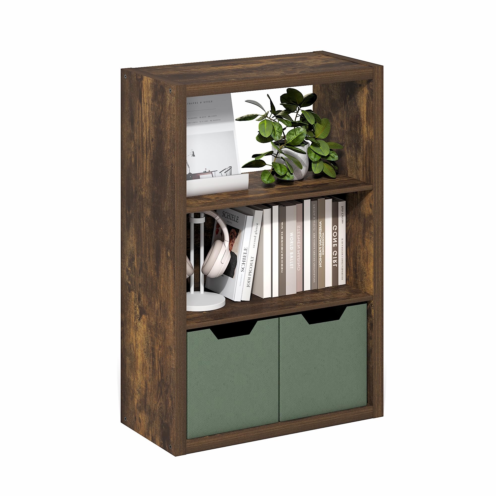 Furinno Viola Book Shelf, 3-Tier Bookshelf, Extra Thick Frame Bookcase with Open Shelf, Open Back Design, 11.3" x 23.2" x 35.9", for Living Room, Bedroom, Home Office, Amber Pine Image