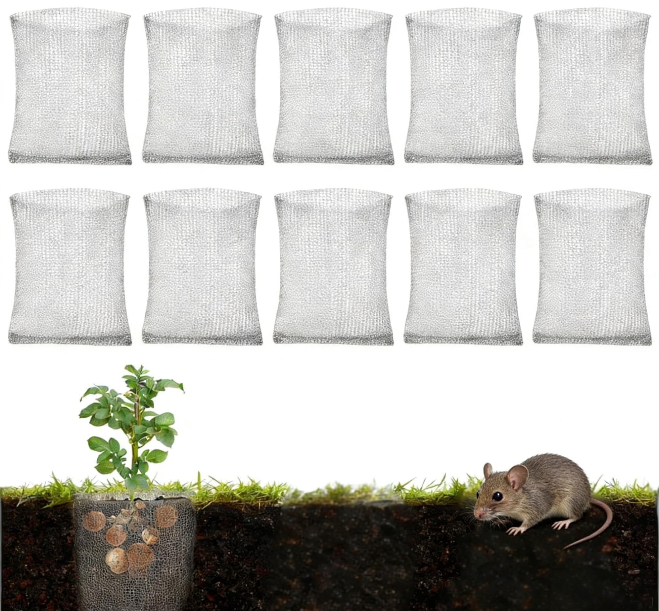 eROOSY 10 PCS Stainless Steel Wire mesh Bags, 8”x12” (20x30cm), Gophers Resistant, Root & Insect Protection, Easy Tie-Up