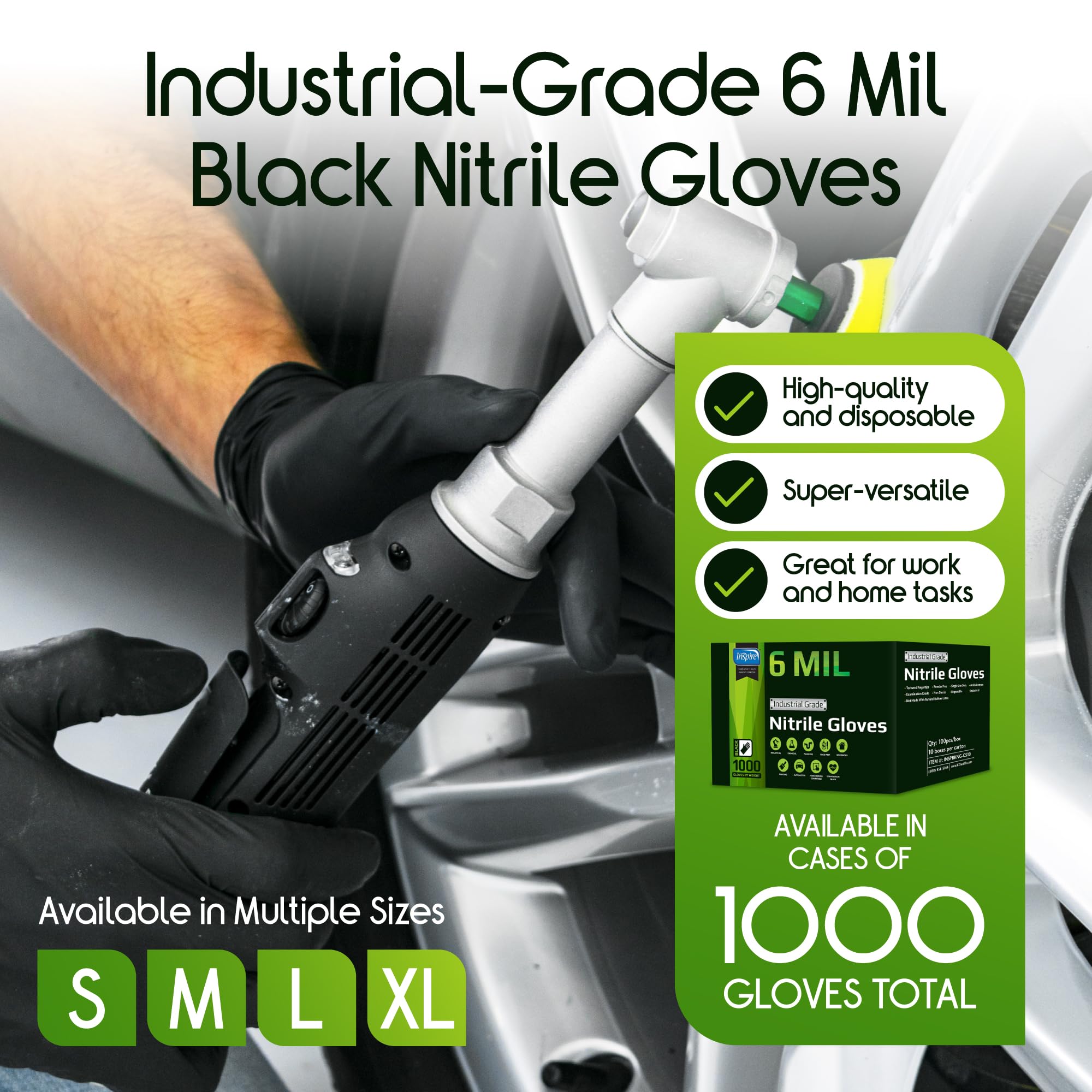 Inspire HEAVY DUTY ORIGINAL Stretch Nitrile Black Gloves Disposable Latex Free | Food, Mechanic, 6mil Black or 8 Mil Orange
