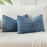 OTOSTAR Soft Striped Corduroy Decorative Throw Pillow Covers 12 x 20 Inch Pillow Covers Lumbar Cushion Case Couch Pillowcases for Sofa Bed Home Decor Pack of 2 (Dusty Blue)