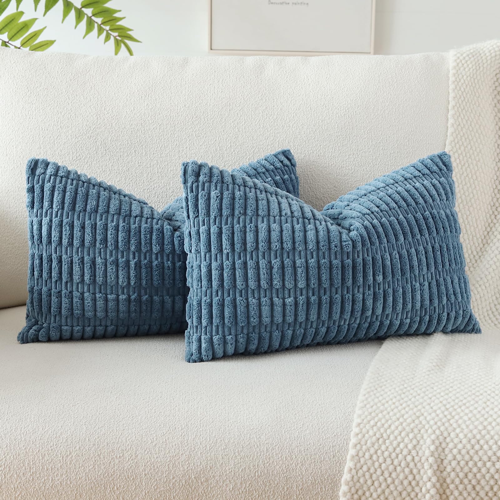 JOTOM Set of 2 Corduroy Soft Striped Cushion Covers 30x50 cm Boho Decorative Throw Pillow Covers Lumbar Cushion Case Couch Home Decor Pillowcases for Sofa Bedroom 12x20 Inch (Dusty Blue) — image 1