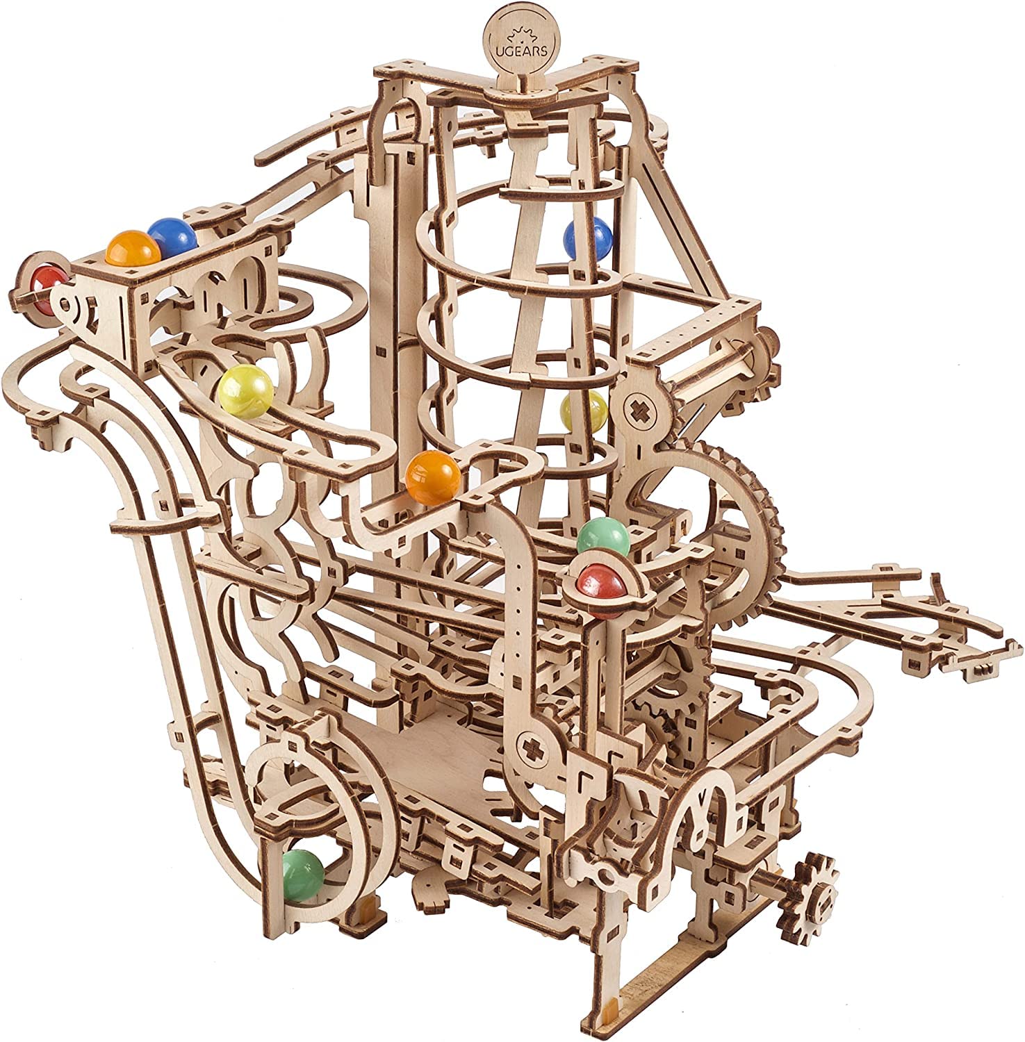 Ugears Marble Run Spiral Hoist - 3D Wooden Puzzles for Adults - DIY Building Set with Marbles and Working Crank System - Mechanical 3D Wooden Model Kits for Adults to Build for Birthday - 266 Pcs