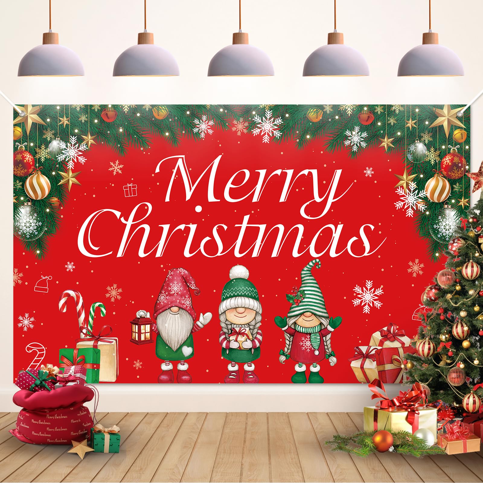 Koliphy Christmas Decorations, Merry Christmas Banner for Indoor Outdoor, Xmas Party Decorations, Red Green Backdrop Banner, 70.8 x 43.3Inch