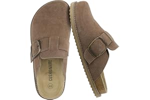 CUSHIONAIRE Women's Blain Genuine Suede Slip-On Clogs with + Memory Foam & Chic Buckle Mule - Comfortable, Non-Slip, Wide Widths Available