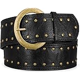 WOWOGO Wide Chunky Leather Belts for Women 2.3" Western Vintage Boho Studded Thick Waist Belt for Dresses