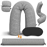 Memory Foam Neck Pillow Travel Airplane - Comfortable & Adjustable Twist Airplane Pillow for Long Flight with Soft Washable Velvet Cover, Eye Mask & Earplugs | 360° Neck Support, Chin, Lumbar