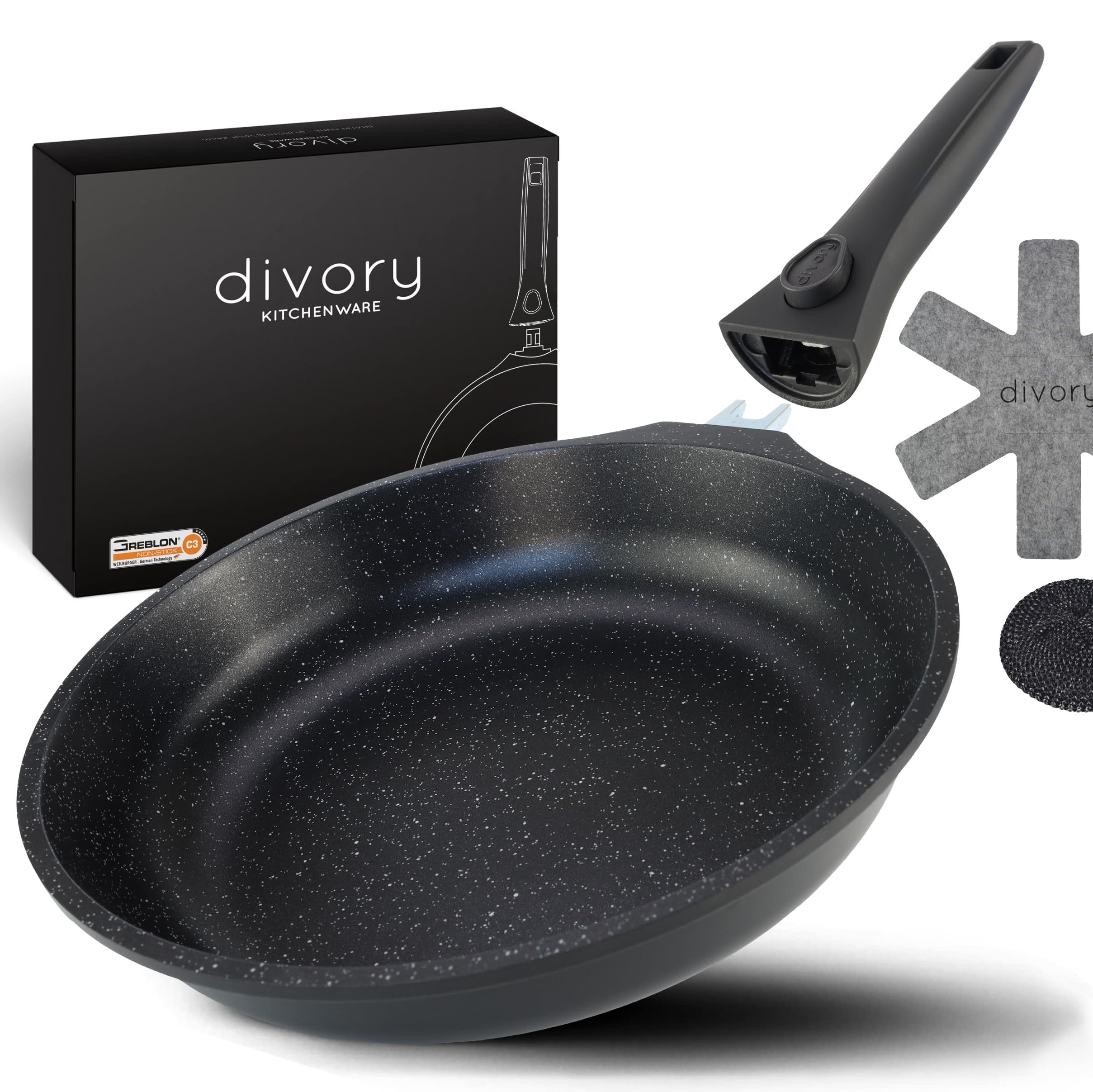DIVORY Large Frying pan 32 cm I Removable Handle, Induction, Coated, Aluminium - Large Skillet + pan-Protector — image 1