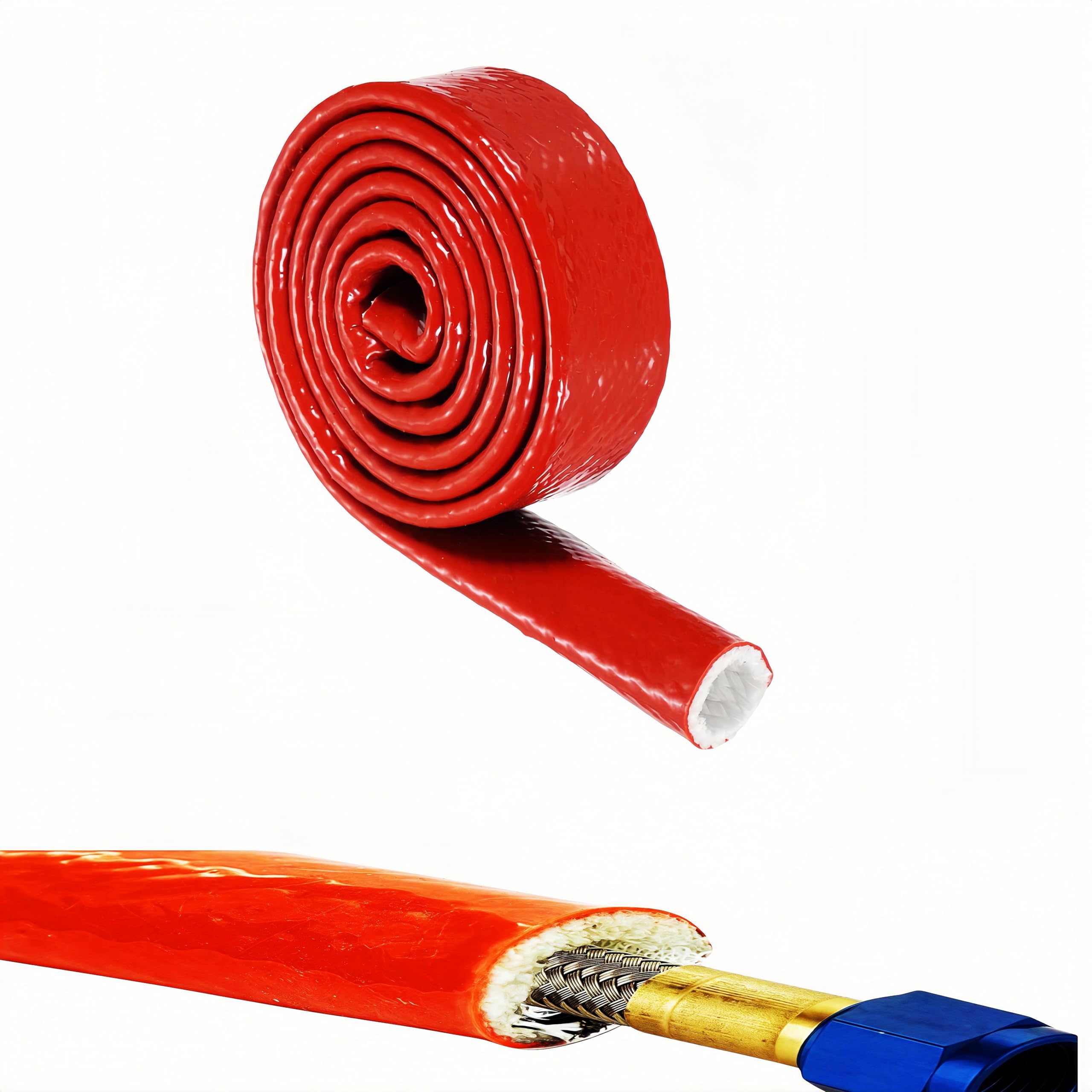Photo 1 of 1.57"(40mm) ID Heat Shielded Fire Thermo Armor Fire Sleeve Silicone Coated Fiberglass for Automotive Hose Lines & Electrical Wiring Red, 5 feet