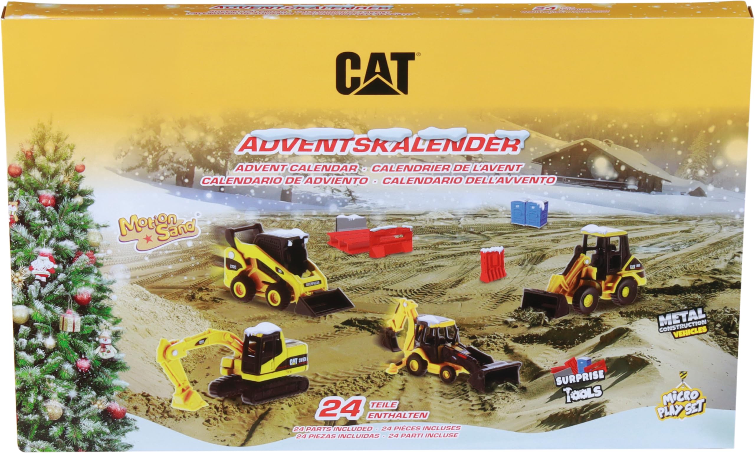 CAT Micro Advent Calendar I With 5 Metal CAT Construction Toys I Motion Sand I Surprise Tools I Christmas Calendar for Boys, Girls and Adults from 6 Years I 24 Days of Gifts