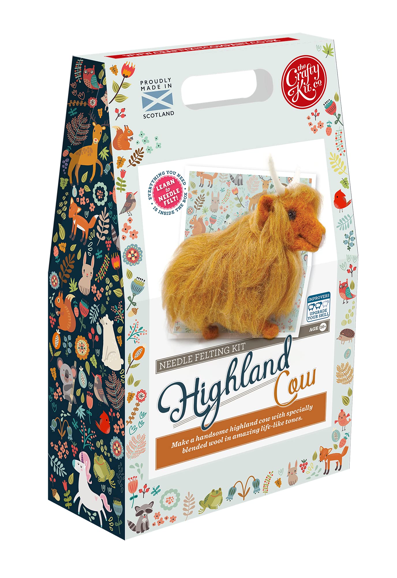 Highland Cow Needle Felting Kit Containing 100% wool, Felting Needles, High Density Felting Sponge, Pipe Cleaners, Glass Eyes and Clear Colour Instructions
