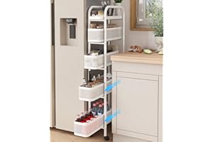 UMDONX Premium Metal Storage Cart Pull Out Drawers Slim 5 Tier, Rolling Kitchen Organizer Cart on Lockable Wheels, Narrow She