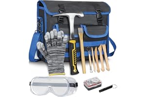 LASUK 12PCS Geology Rock Pick Hammer Kit, Gold Mining & Prospecting Equipment Tool, including Hammer, Wooden Chisel, magnifying glass, Whistle, goggles, 5pcs wooden pottery knives