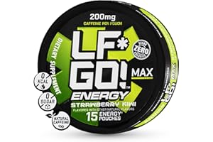 LF*GO! Energy Pouches | Caffeine Pouches | 6 Essential Vitamins and Minerals | Strawberry Kiwi | 200 mg Natural Caffeine | 0 Calories | 0 Sugar | 15 Pouches Per Can | 1 Can