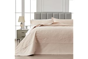 SUCHDECO Oversized King Bedspreads 128x120 inches Oversized King Quilt Set Lightweight Paisley Bedding Set Coverlet California King Size with 2 Pillowcases for Oversize King Bed, Beige