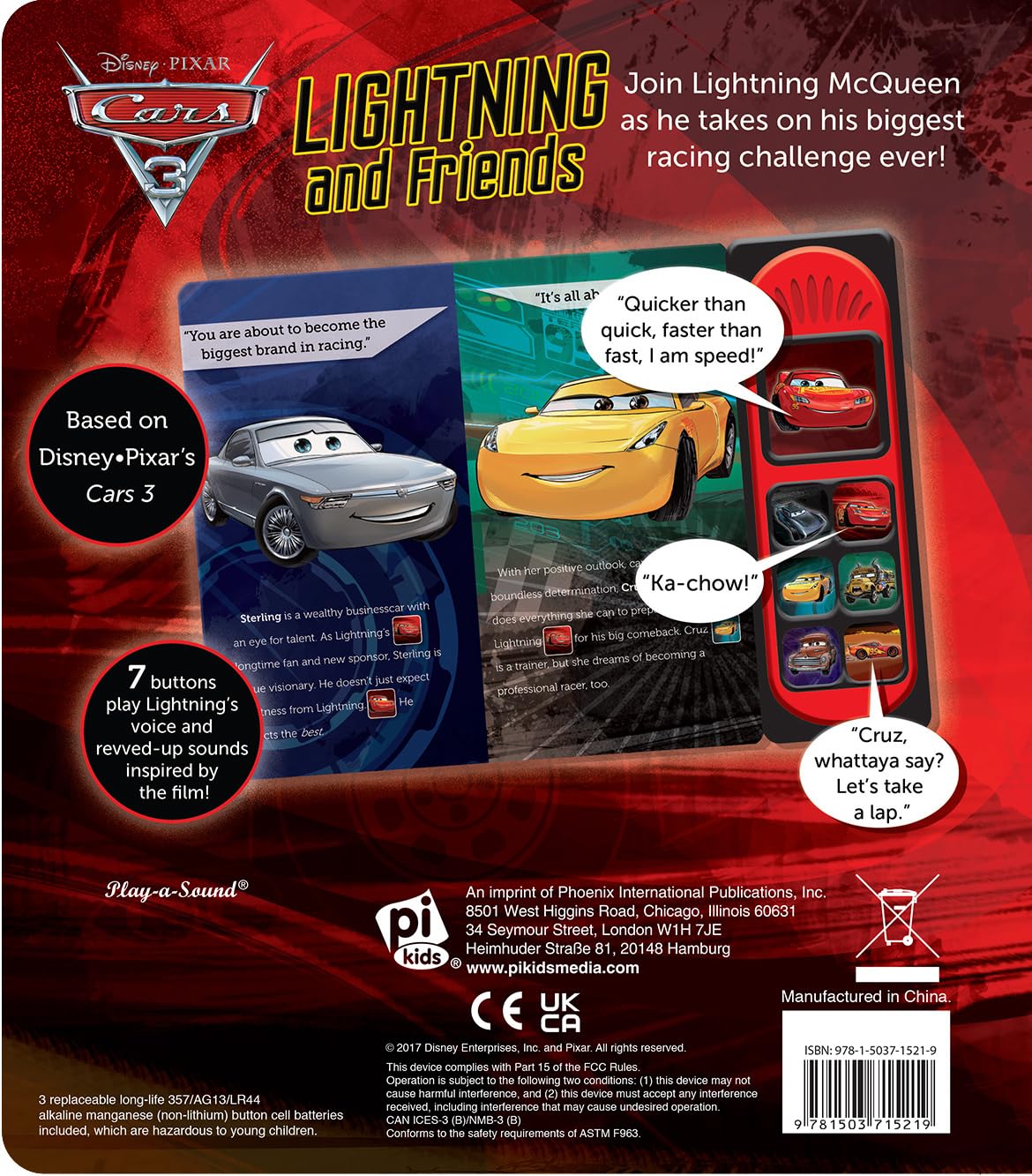 Disney Pixar Cars 3 - Lightning McQueen and Friends Little Sound Book - Play-a-Sound - PI Kids