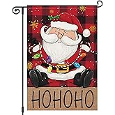 Heyfibro Christmas Hohoho Santa Claus Garden Flag 12x18 Inch Double Sided Decorative Red Black Buffalo Plaids Small Flags for Outside Holiday House Farmhouse Outdoor Decoration