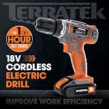 Terratek 18V Cordless Drill Driver 1HR Fast Charge 13pc Set LED Light view 3