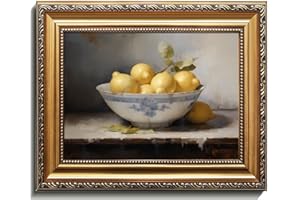 uniro Vintage Gold Framed Wall Art, Vintage Lemons Still Life Canvas Art Prints Painting, Antique Fruit Wall Art Picture, Rustic Kitchen Art Farmhouse Wall Decor for Kitchen, Dining Desktop Decor - 9x12Inch
