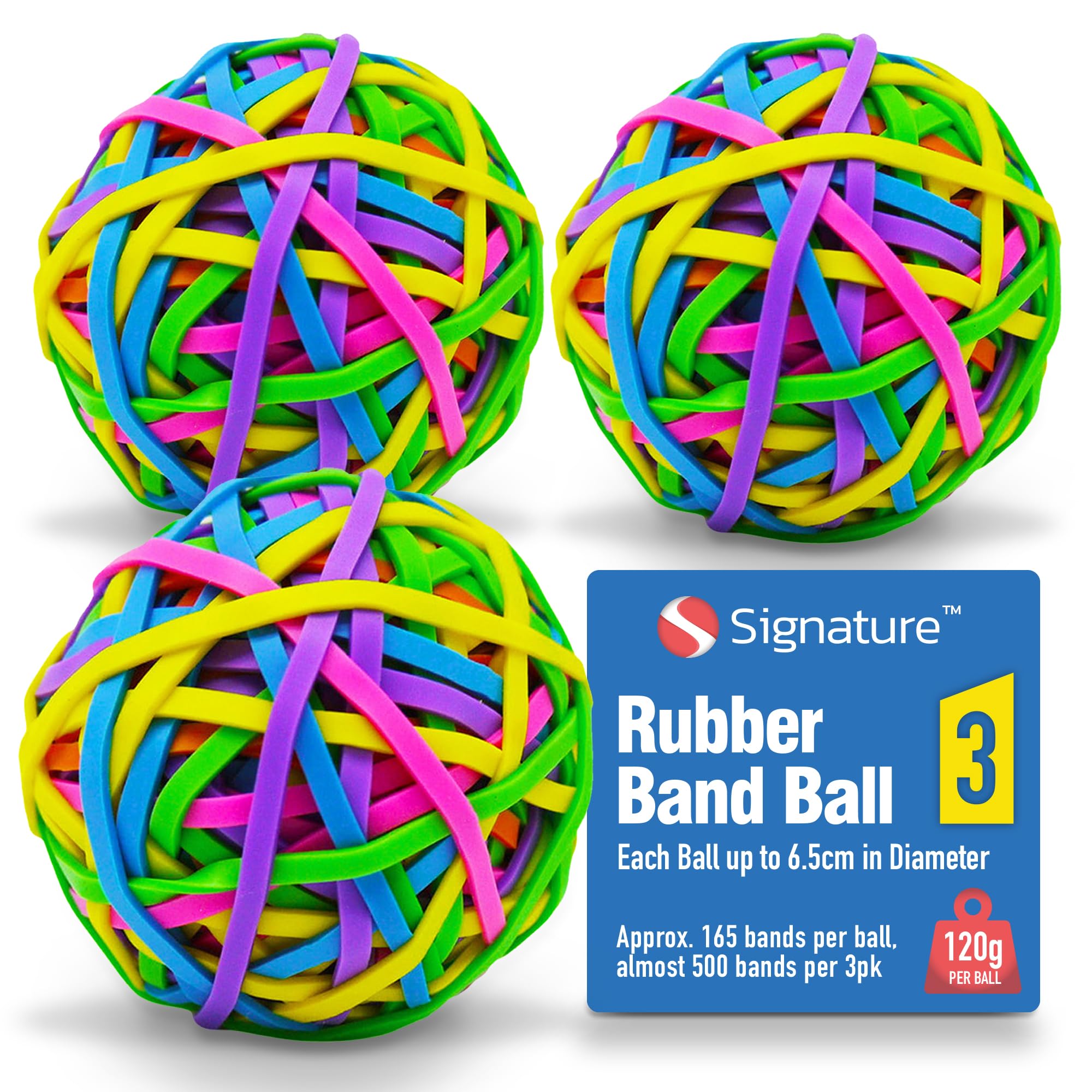 SOL 3pk Large Coloured Elastic Bands – Rubber Band Ball with 500+ Stretchable Bands in Assorted Colours – Durable Office Organisation Accessory, School Supplies, Craft Projects and Home Use