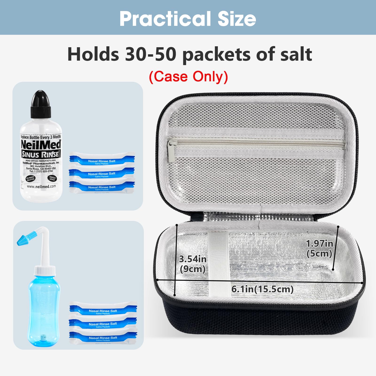 ProCase Travel Case for NeilMed Sinus Rinse Packets, Carrying Bag for Maoever Neti Pot Nasal Rinse, Portable Case for Sinus Rinse Bottle and Nasal Wash Salt Packets or Nose Cleaner Kit -Black