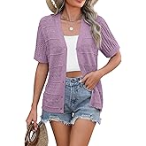 Zeagoo Women's 2026 Summer Short Sleeve Crochet Cardigan V Neck Cropped Lightweight Button up Bolero Shrug Sweater
