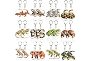 24 Pcs Reptile Keychains Decoration Set Realistic Reptile Keychain Birthday Gift Animal Party Favors Pendant for Boys Girls T