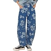 1901 SOCIETY Womens Barrel Jeans Baggy Mid-Low Rise Jeans Y2k Floral Printed Denim Leopard Pants Ankle Boyfriend Denim Pants