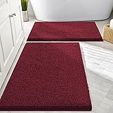 Smiry Bathroom Rugs Sets 2 Piece, Soft Absorbent Chenille Machine Washable Non Slip Shaggy Bath Rug Set for Tub, Shower, and Floor (30x20+24x16, Burgundy)
