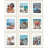 Vittanly 11x14 Picture Frames Set of 9, Shatter Resistant Plexiglass, Display 8x10 Pictures with Mat or 11x14 without Mat, Photo Frames for Wall or Tabletop, Engineered Wood, Cornsilk