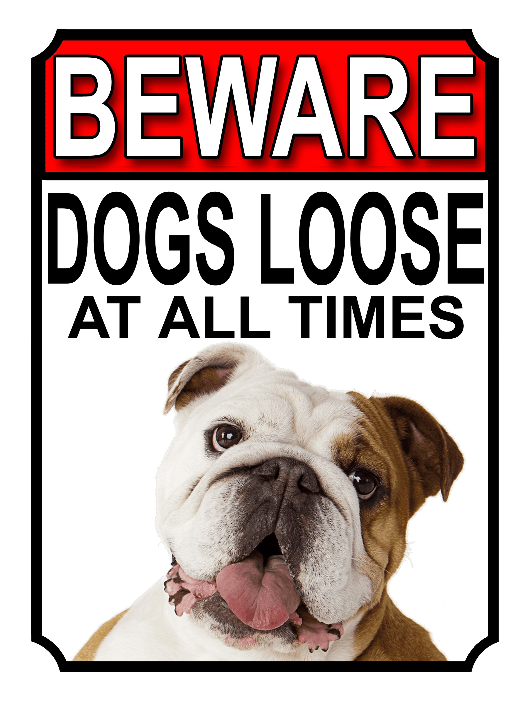 Shawprint Limited BEWARE DOGS LOOSE AT ALL TIMES METAL SIGN BULLDOG 200MM X 150MM (988H1)
