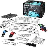 DURATECH 497-Piece Mechanics Tool Set with Tool Box | Complete SAE &amp; Metric Socket Set with 90-Tooth Ratchet and Wrench Set in a 3-Drawer Storage Box